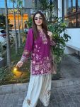RICH LOOK RAYON COTTON THREAD EMBROIDERY WORK TOP PATIYALA SET PURPLE