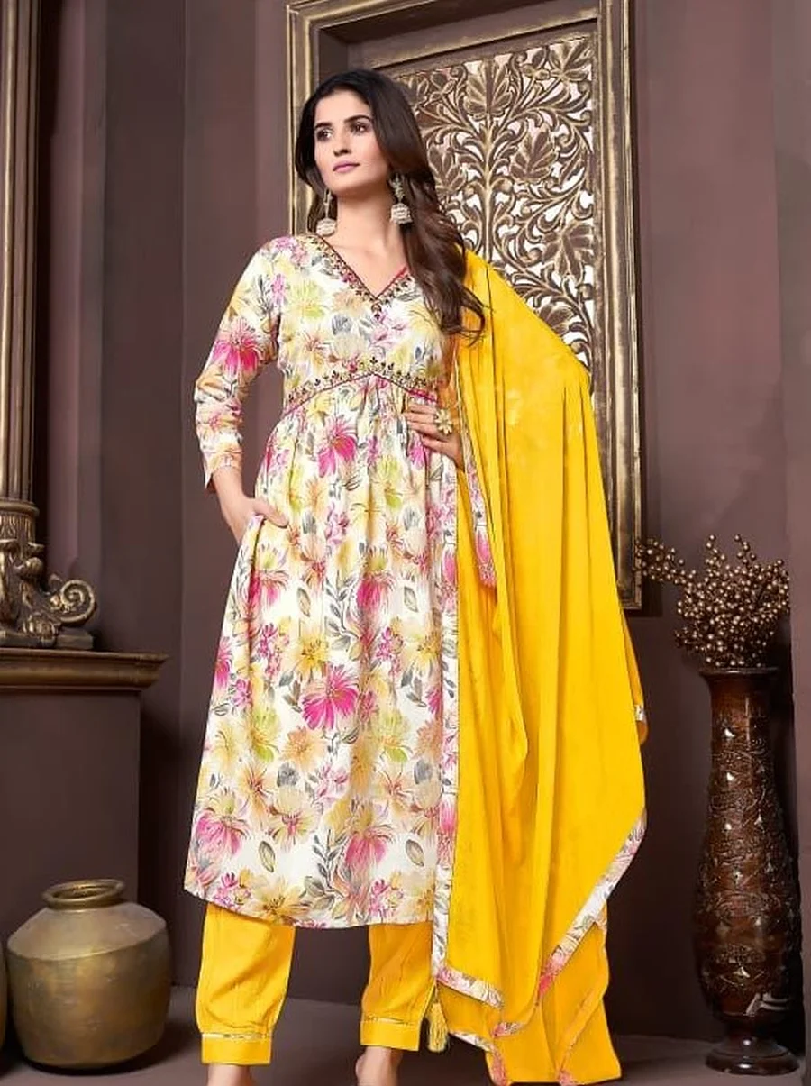 RICH LOOK RAYON DIGITAL PRINT WORK TOP BOTTOM WITH DUPATTA FESTIVE WEAR WHOLESALE PRICE ETHNIC GARMENT (9)