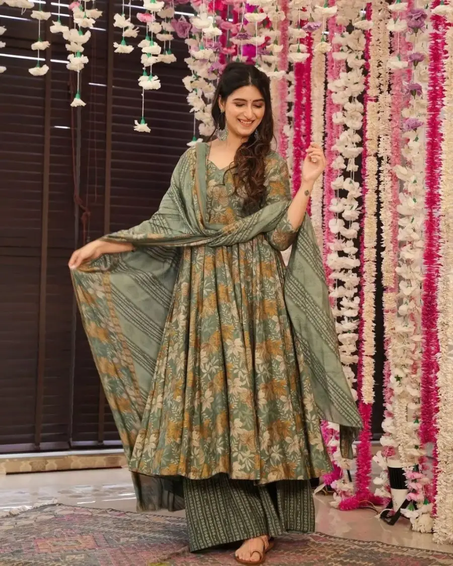 RICH LOOK RAYON SLUB PRINTED WORK GOWN BOTTOM WITH DUPATTA FESTIVE WEAR WHOLESALE PRICE ETHNIC GARMENT (2)