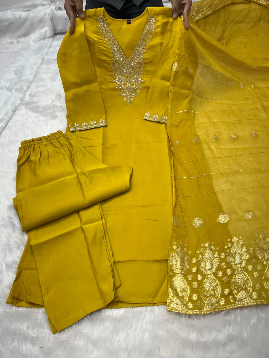 RICH LOOK ROMAN SILK EMBROIDERY WITH SEQUENCE WORK TOP BOTTOM WITH DUPATTA FESTIVE WEAR WHOLESALE PRICE ETHNIC GARMENT (1)