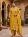 RICH LOOK ROMAN SILK EMBROIDERY WITH SEQUENCE WORK TOP BOTTOM WITH DUPATTA FESTIVE WEAR WHOLESALE PRICE ETHNIC GARMENT (3)