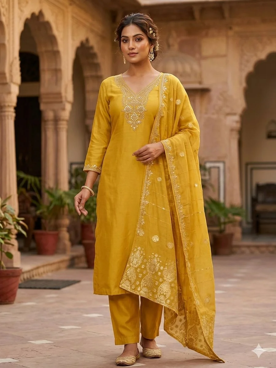RICH LOOK ROMAN SILK EMBROIDERY WITH SEQUENCE WORK TOP BOTTOM WITH DUPATTA FESTIVE WEAR WHOLESALE PRICE ETHNIC GARMENT (3)