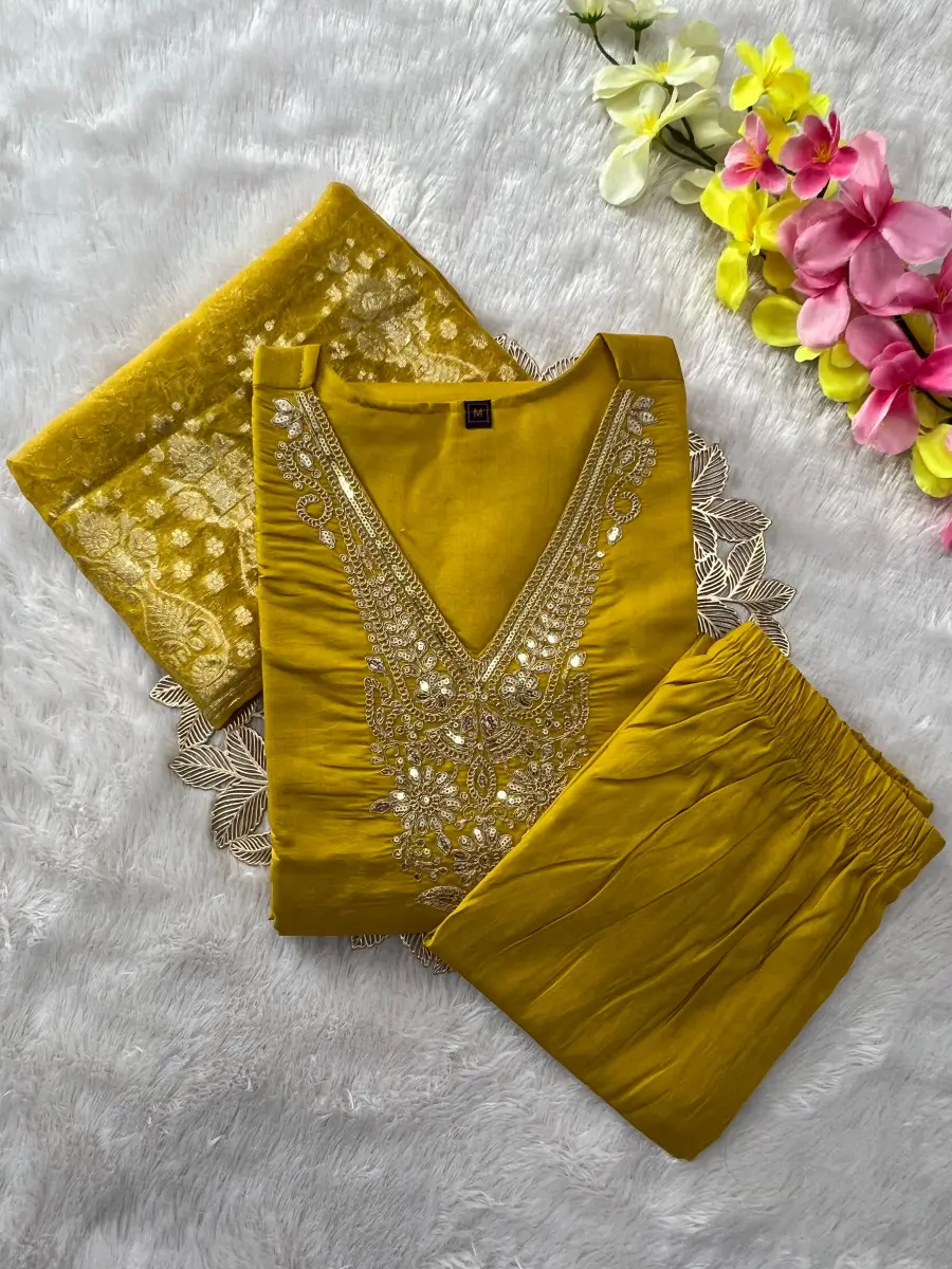 RICH LOOK ROMAN SILK EMBROIDERY WITH SEQUENCE WORK TOP BOTTOM WITH DUPATTA FESTIVE WEAR WHOLESALE PRICE ETHNIC GARMENT (7)