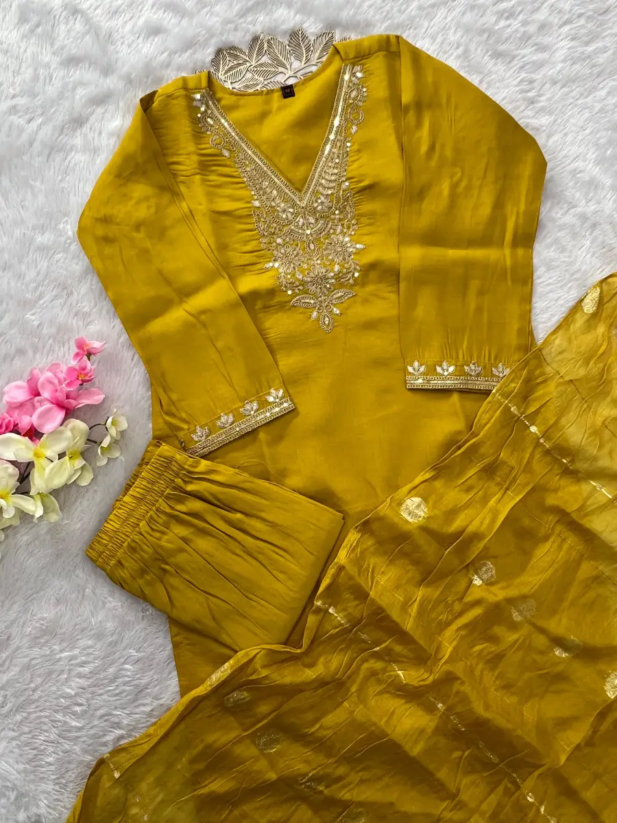 RICH LOOK ROMAN SILK EMBROIDERY WITH SEQUENCE WORK TOP BOTTOM WITH DUPATTA FESTIVE WEAR WHOLESALE PRICE ETHNIC GARMENT (8)