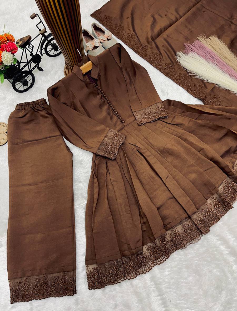 RICH LOOK ROMAN SILK EMBROIDERY WORK GOWN BOTTOM WITH DUPATTA FESTIVE WEAR WHOLESALE PRICE ETHNIC GARMENT (6)