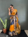 RICH LOOK SHIMMER SILK ANMOL ZARI PATTI WORK SAREE WITH UNSTITCHED BLOUSE YELLOW