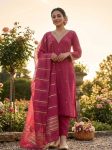 RICH LOOK SLUB COTTON CUT PASTE EMBROIDERY WORK TOP BOTTOM WITH DUPATTA FESTIVE WEAR WHOLESALE PRICE ETHNIC GARMENT (7)