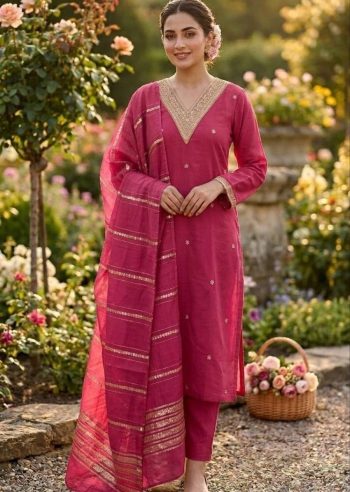 RICH LOOK SLUB COTTON CUT PASTE EMBROIDERY WORK TOP BOTTOM WITH DUPATTA RANI
