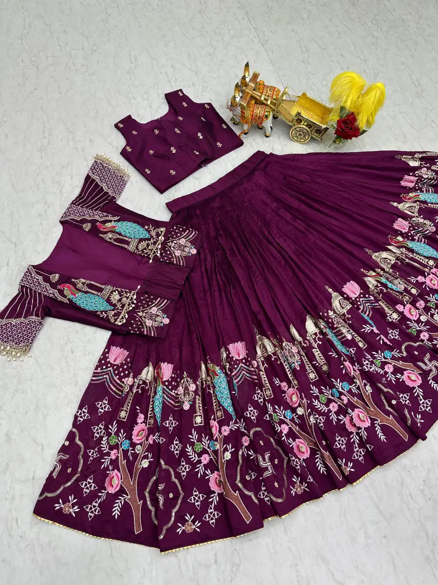 RICH LOOK VICHITRA EMBROIDERY THREAD WORK LEHENGA CHOLI WITH KOTI WEDDING WEAR WHOLESALE PRICE ETHNIC GARMENT (1)