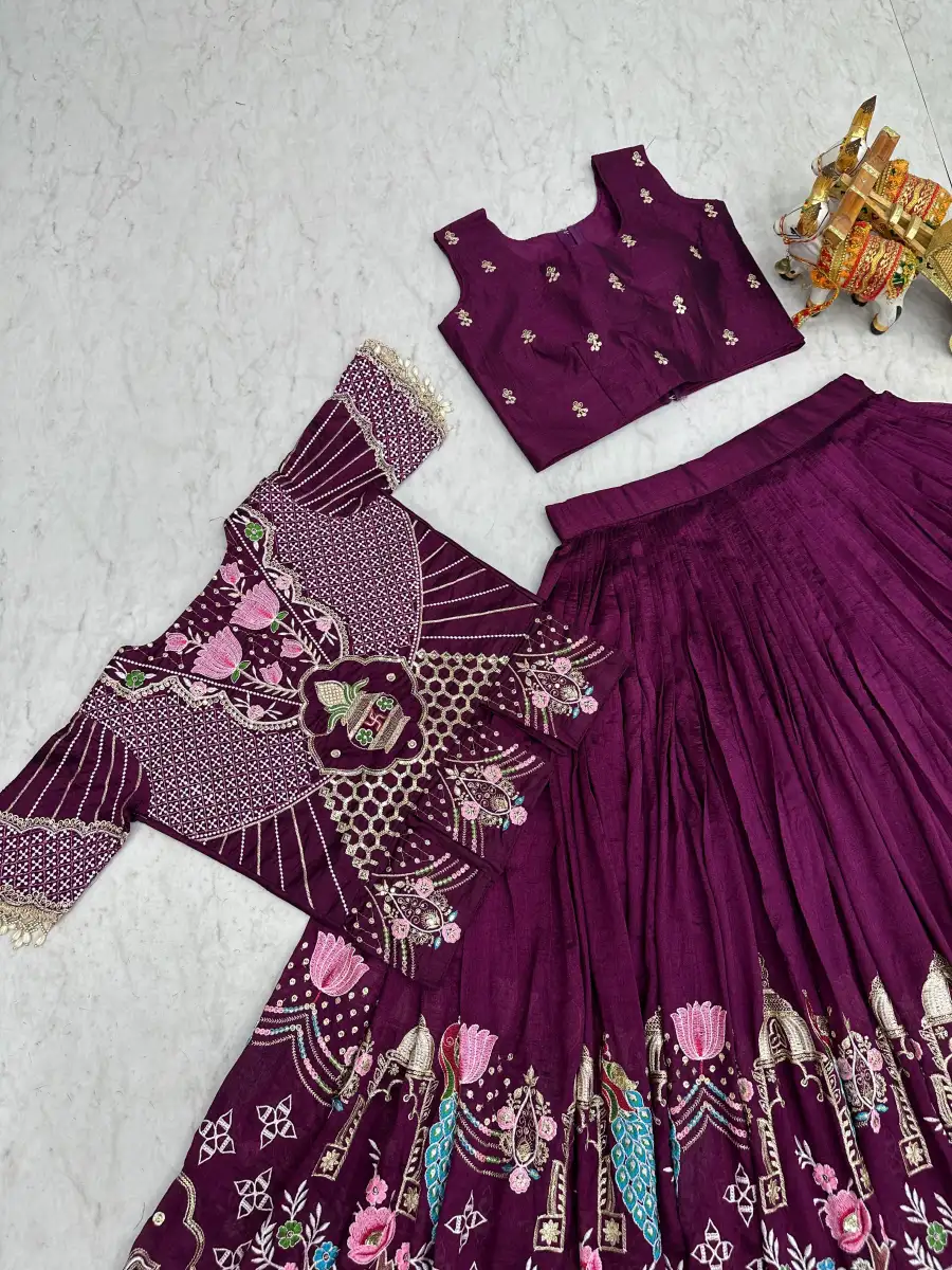 RICH LOOK VICHITRA EMBROIDERY THREAD WORK LEHENGA CHOLI WITH KOTI WEDDING WEAR WHOLESALE PRICE ETHNIC GARMENT (12)