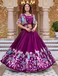 RICH LOOK VICHITRA EMBROIDERY THREAD WORK LEHENGA CHOLI WITH KOTI WINE