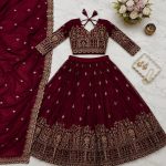 RICH LOOK VICHITRA SILK SEQUENCE AND THREAD EMBROIDERY WORK LEHENGA CHOLI WITH DUPATTA WEDDING WEAR WHOLESALE PRICE ETHNIC GARMENT (3)