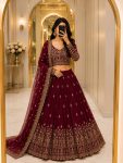RICH LOOK VICHITRA SILK SEQUENCE AND THREAD EMBROIDERY WORK LEHENGA CHOLI WITH DUPATTA MAROON