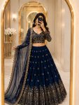 RICH LOOK VICHITRA SILK SEQUENCE AND THREAD EMBROIDERY WORK LEHENGA CHOLI WITH DUPATTA BLUE