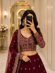 RICH LOOK VICHITRA SILK SEQUENCE AND THREAD EMBROIDERY WORK LEHENGA CHOLI WITH DUPATTA WEDDING WEAR WHOLESALE PRICE ETHNIC GARMENT (3)