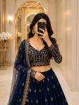 RICH LOOK VICHITRA SILK SEQUENCE AND THREAD EMBROIDERY WORK LEHENGA CHOLI WITH DUPATTA WEDDING WEAR WHOLESALE PRICE ETHNIC GARMENT (4)