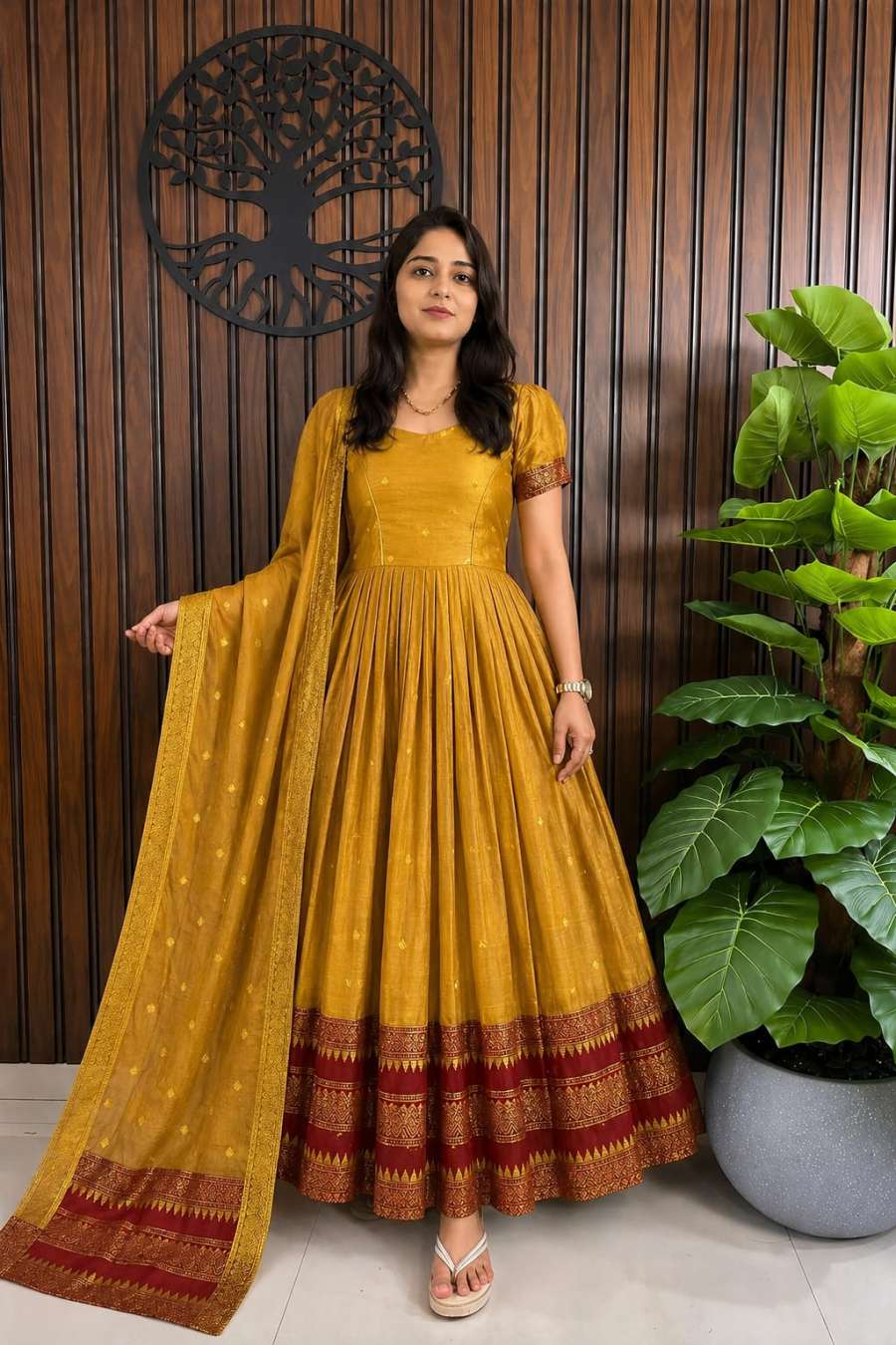 TRADITIONAL COTTON SILK ZARI WEAVING BUTTI WORK GOWN WITH DUPATTA FESTIVE WEAR WHOLESALE PRICE ETHNIC GARMENT (1)