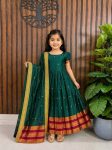 TRADITIONAL COTTON SILK ZARI WEAVING BUTTI WORK KID’S GOWN WITH DUPATTA FESTIVE WEAR WHOLESALE PRICE ETHNIC GARMENT (5)