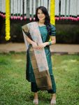 TRADITIONAL JACQUARD WEAVING WORK TOP BOTTOM WITH DUPATTA TEAL