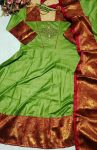 TRADITIONAL KANCHI COTTON ZARI KANCHI BORDER WORK GOWN WITH DUPATTA WEDDING WEAR WHOLESALE PRICE ETHNIC GARMENT (6)