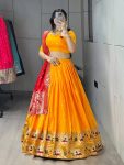 TRADITIONAL PAITHANI SILK ZARI WEAVING WORK WITH CONTRAST BORDER AND FLORALS WORK LEHENGA CHOLI WITH DUPATTA WEDDING WEAR WHOLESALE PRICE ETHNIC GARMENT (2)