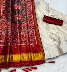TRADITIONAL SILK DIGITAL PRINTED BLOUSE AND SAREE WITH PLAIN STITCHED LEHENGA FESTIVE WEAR WHOLESALE PRICE ETHNIC GARMENT (2)