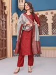 TRADITIONAL SILK JACQUARD WOVEN WORK TOP BOTTOM WITH DUPATTA MAROON
