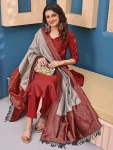 TRADITIONAL SILK JACQUARD WOVEN WORK TOP BOTTOM WITH DUPATTA FESTIVE WEAR WHOLESALE PRICE ETHNIC GARMENT (2)