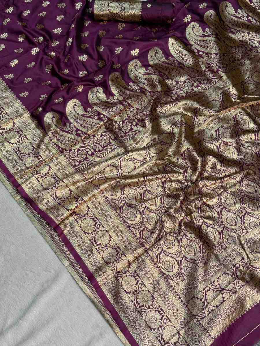 TRENDING BANARASI JARI SILK GOLDEN ZARI BUTTI WEAVES WORK SAREE WITH UNSTITCHED BLOUSE FESTIVE WEAR WHOLESALE PRICE ETHNIC GARMENT (1)