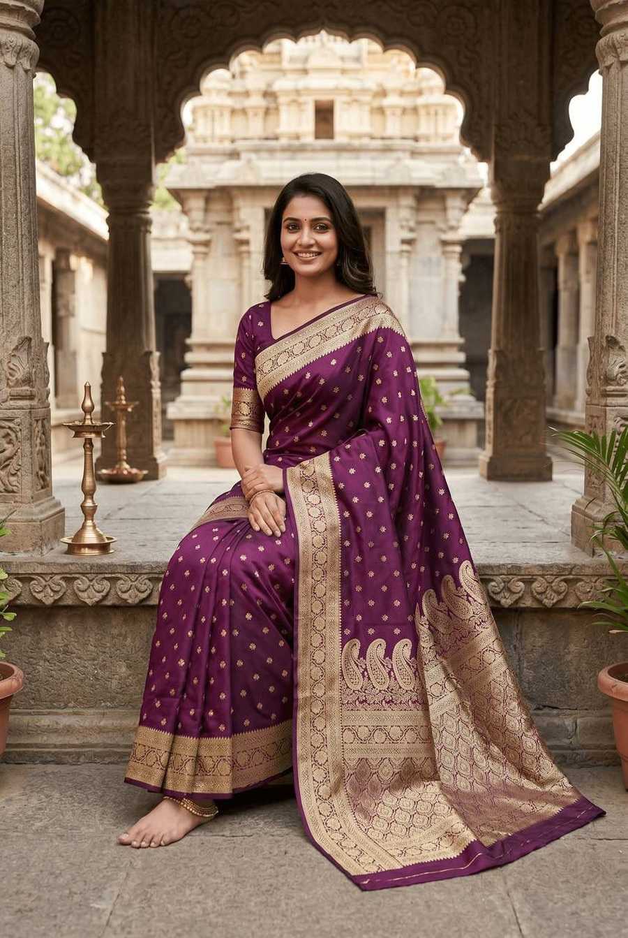 TRENDING BANARASI JARI SILK GOLDEN ZARI BUTTI WEAVES WORK SAREE WITH UNSTITCHED BLOUSE FESTIVE WEAR WHOLESALE PRICE ETHNIC GARMENT (6)