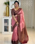 TRENDING BANARASI LICHI SILK JACQUARD WORK SAREE WITH UNSTITCHED BLOUSE BABY PINK