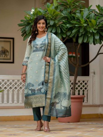 TRENDING BANARASI WEAVING  WORK TOP BOTTOM WITH DUPATTA SKY
