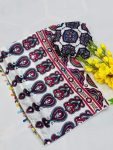 TRENDING CHINON AJRAK DIGITAL PRINT WITH REAL MIRROR WORK WITH KODI LACE BORDER SAREE WITH UNSTITCHED BLOUSE FESTIVE WEAR WHOLESALE PRICE ETHNIC GARMENT (1)