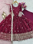 TRENDING CHINON SILK EMBROIDERY 5 MM SEQUENCE WORK GOWN BOTTOM WITH DUPATTA FESTIVE WEAR WHOLESALE PRICE ETHNIC GARMENT (3)