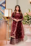 TRENDING CHINON SILK EMBROIDERY 5 MM SEQUENCE WORK GOWN BOTTOM WITH DUPATTA MAROON