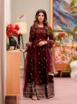 TRENDING CHINON SILK EMBROIDERY 5 MM SEQUENCE WORK GOWN BOTTOM WITH DUPATTA FESTIVE WEAR WHOLESALE PRICE ETHNIC GARMENT (3)