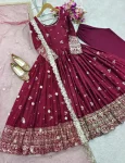 TRENDING CHINON SILK EMBROIDERY 5 MM SEQUENCE WORK GOWN BOTTOM WITH DUPATTA FESTIVE WEAR WHOLESALE PRICE ETHNIC GARMENT (3)