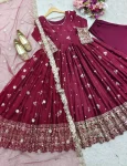 TRENDING CHINON SILK EMBROIDERY 5 MM SEQUENCE WORK GOWN BOTTOM WITH DUPATTA FESTIVE WEAR WHOLESALE PRICE ETHNIC GARMENT (3)