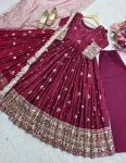 TRENDING CHINON SILK EMBROIDERY 5 MM SEQUENCE WORK GOWN BOTTOM WITH DUPATTA FESTIVE WEAR WHOLESALE PRICE ETHNIC GARMENT (3)