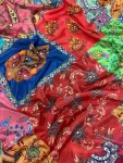 TRENDING CHINON SILK KALAMKARI PRINTED WITH REAL MIRROR ,HAND EMBROIDERY WITH PIPING WORK SAREE WITH UNSTITCHED BLOUSE PARTY WEAR WHOLESALE PRICE ETHNIC GARMENT (7)