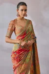 TRENDING CHINON SILK KALAMKARI PRINTED WITH REAL MIRROR ,HAND EMBROIDERY WITH PIPING WORK SAREE WITH UNSTITCHED BLOUSE PARTY WEAR WHOLESALE PRICE ETHNIC GARMENT (7)