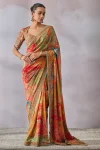 TRENDING CHINON SILK KALAMKARI PRINTED WITH REAL MIRROR ,HAND EMBROIDERY WITH PIPING WORK SAREE WITH UNSTITCHED BLOUSE PARTY WEAR WHOLESALE PRICE ETHNIC GARMENT (7)