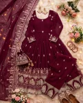 TRENDING CRUNCHY SILK EMBROIDERY SEQUENCE ZARI WORK GOWN BOTTOM WITH DUPATTA FESTIVE WEAR WHOLESALE PRICE ETHNIC GARMENT (2)