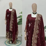 TRENDING CRUNCHY SILK EMBROIDERY SEQUENCE ZARI WORK GOWN BOTTOM WITH DUPATTA FESTIVE WEAR WHOLESALE PRICE ETHNIC GARMENT (2)