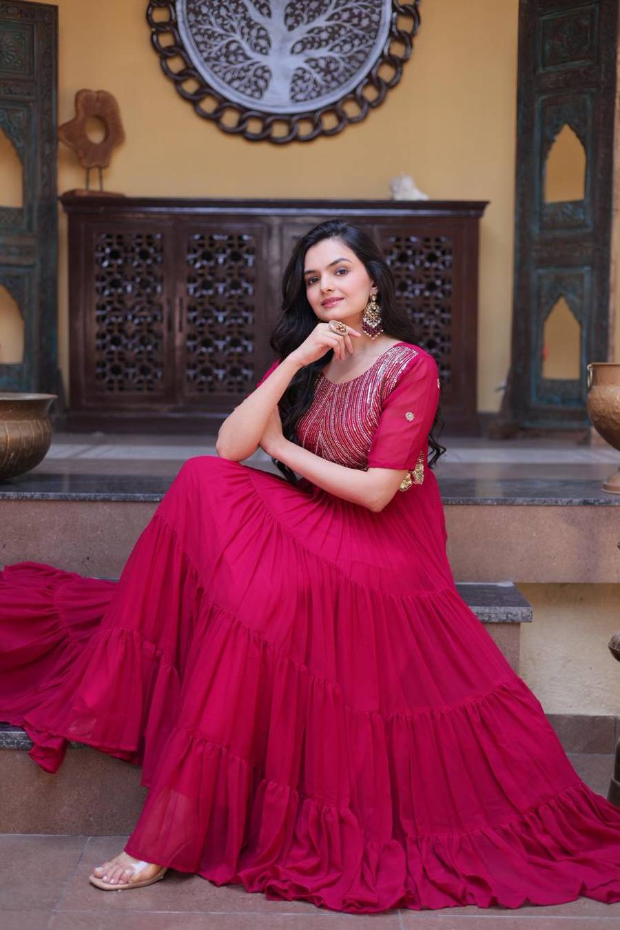 TRENDING FAUX BLOOMING EMBROIDERY ZARI SEQUENCE WORK GOWN FESTIVE WEAR WHOLESALE PRICE ETHNIC GARMENT (4)