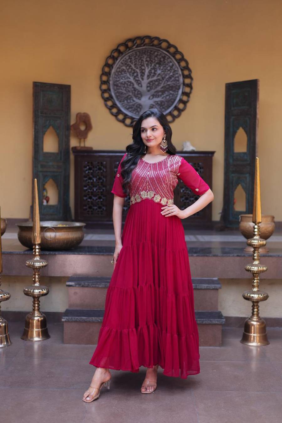 TRENDING FAUX BLOOMING EMBROIDERY ZARI SEQUENCE WORK GOWN FESTIVE WEAR WHOLESALE PRICE ETHNIC GARMENT (5)