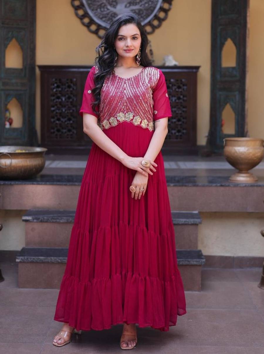 TRENDING FAUX BLOOMING EMBROIDERY ZARI SEQUENCE WORK GOWN FESTIVE WEAR WHOLESALE PRICE ETHNIC GARMENT (6)