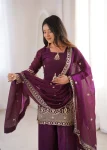 TRENDING FENDY SILK EMBROIDERY SEQUENCE WORK TOP PALAZZO WITH DUPATTA WEDDING WEAR WHOLESALE PRICE ETHNIC GARMENT (2)