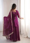 TRENDING FENDY SILK EMBROIDERY SEQUENCE WORK TOP PALAZZO WITH DUPATTA WEDDING WEAR WHOLESALE PRICE ETHNIC GARMENT (2)