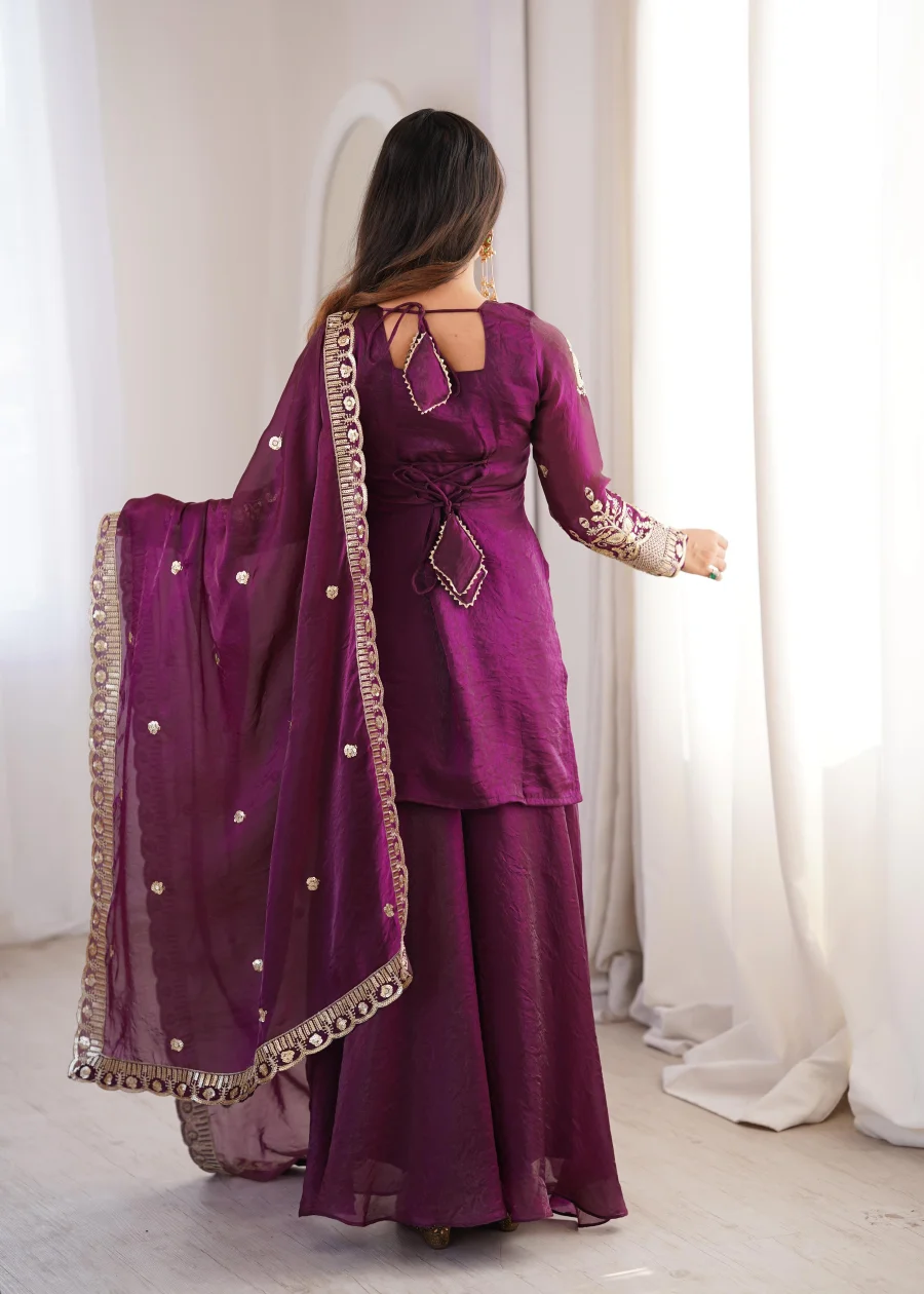 TRENDING FENDY SILK EMBROIDERY SEQUENCE WORK TOP PALAZZO WITH DUPATTA WEDDING WEAR WHOLESALE PRICE ETHNIC GARMENT (11)